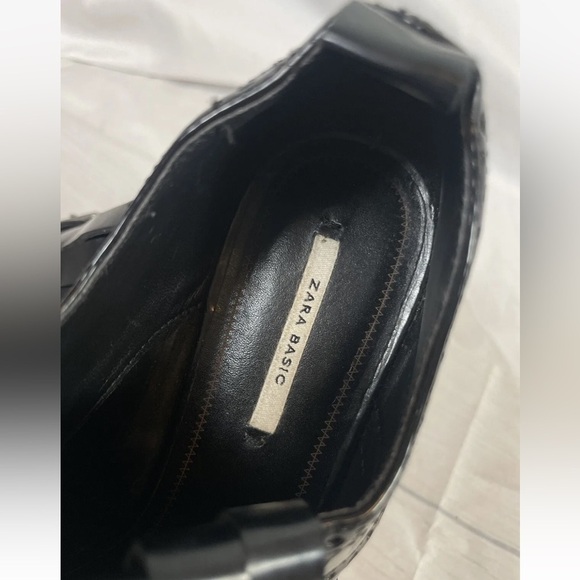 Zara Basics Black Fringe Kilted patent Leather shoes Loafers Clog Woman’s 38 7 - Picture 10 of 13